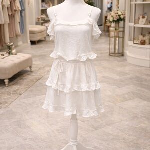 White Birch White Tiered Ruffle Dress Tie Waist Small NWOT